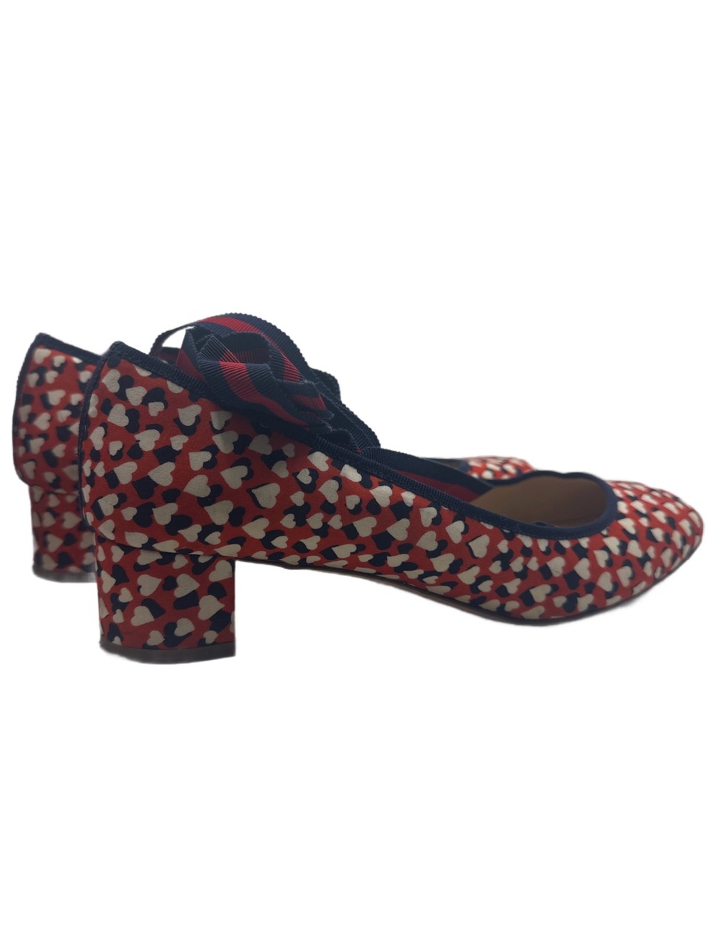 J.Crew G8172 Silk Heart Print Lace-Up Block Heel Pumps Ribbon size 11